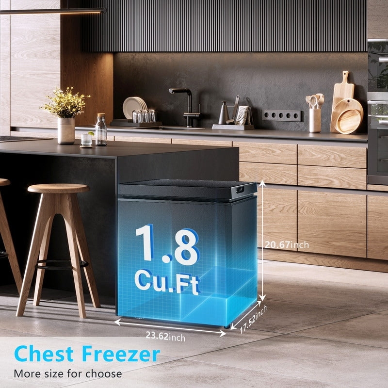 1.8 Cu.Ft Chest Freezer with Removable Basket, Bottom Drain, 7-Level Thermostat, Freestanding Design for Home and Apartment