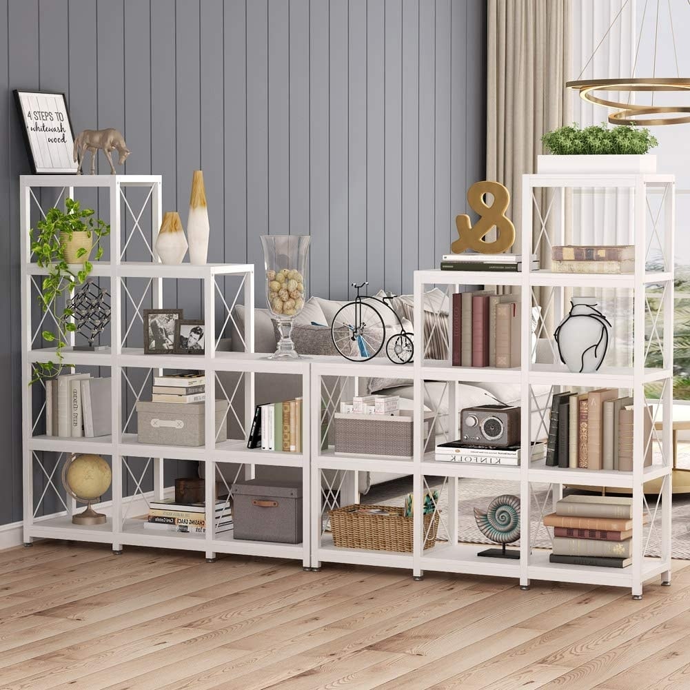 12 Shelves Ladder Bookshelf, Industrial Corner Bookshelf