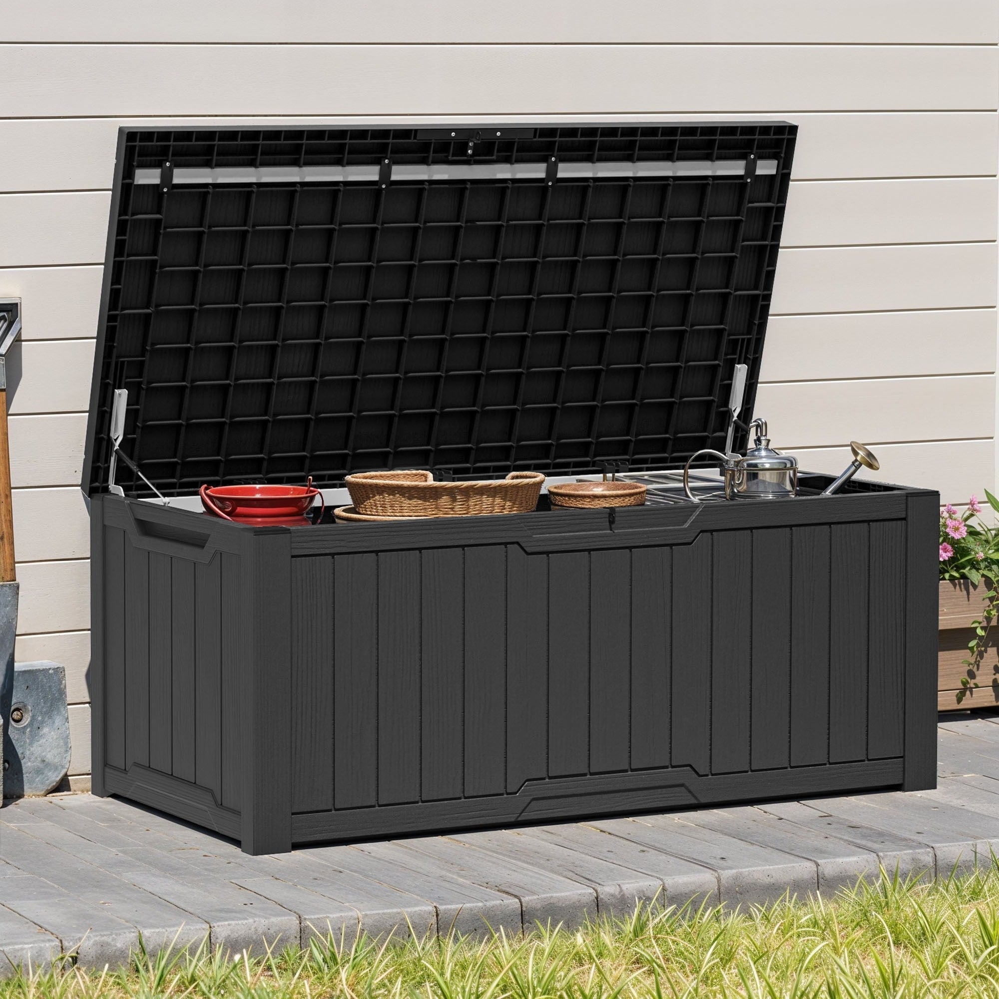 120-260 Gallons Large Resin Water Resistant Lockable Deck Box