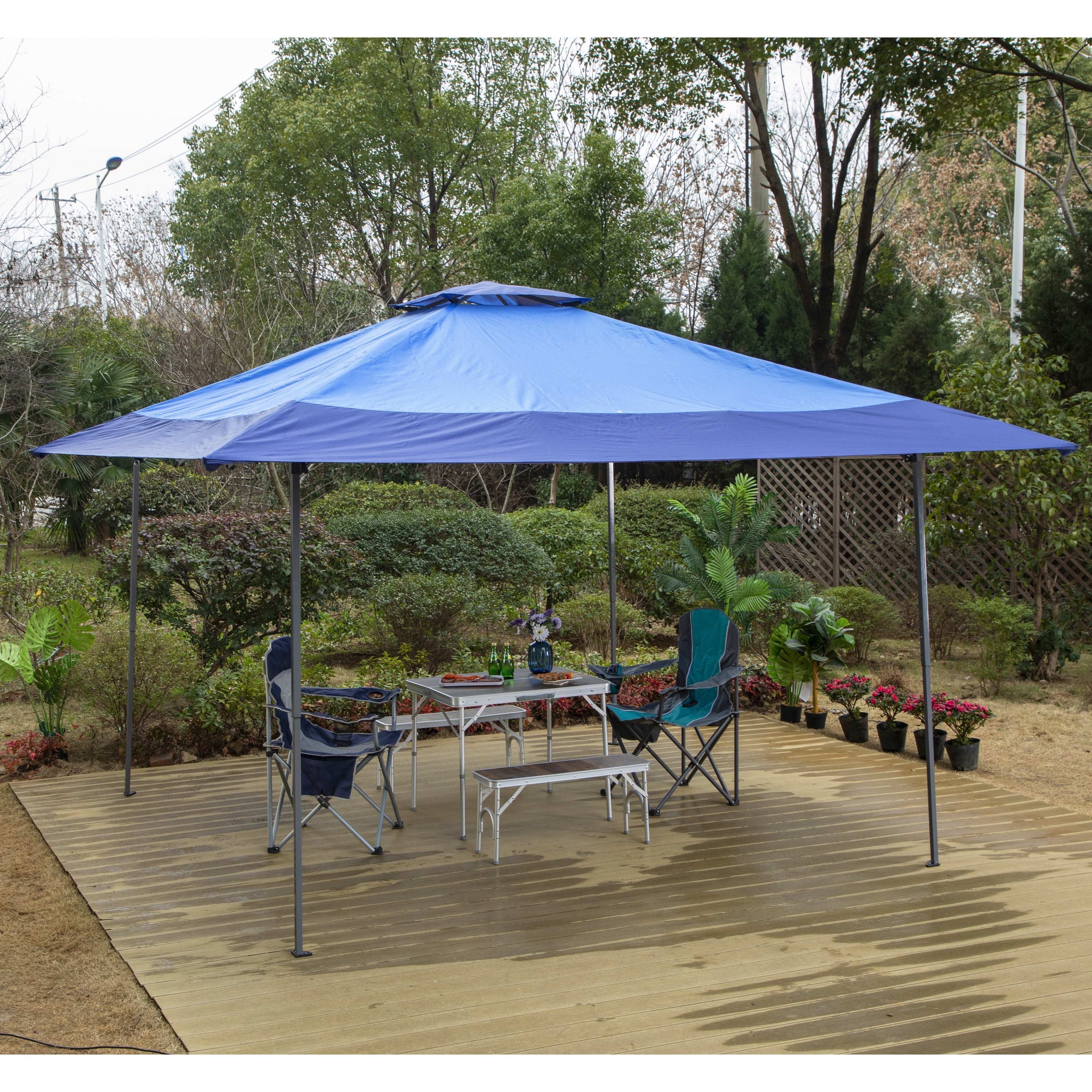 13' x 13' Outdoor Canopy Patio Gazebo Reinforced garden Pop-up Canopy Tentwith Elegant Corner Curtain - 13x13ft