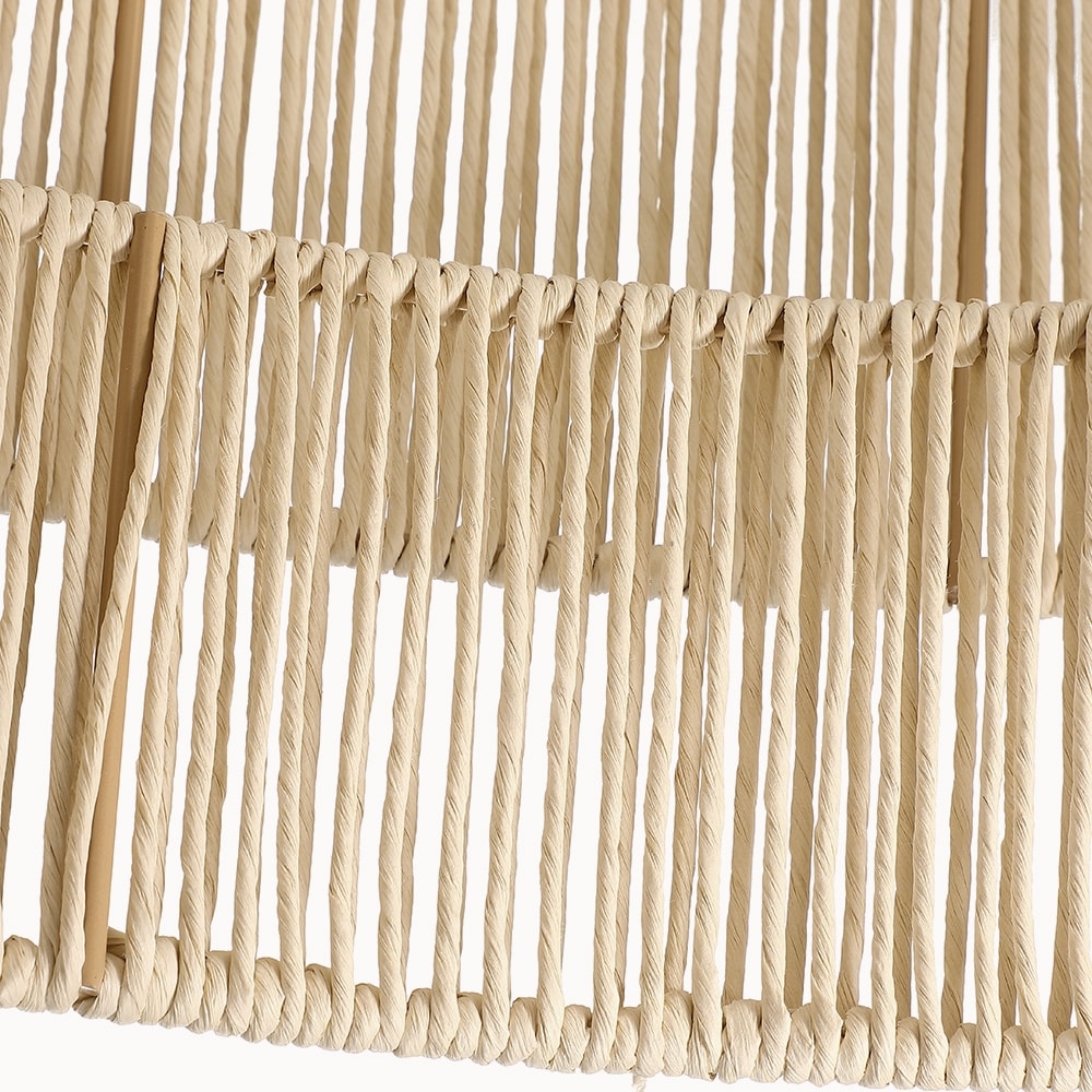 4-Light Rattan Tiered Drum Chandelier Light with Black Canopy - 22'' W