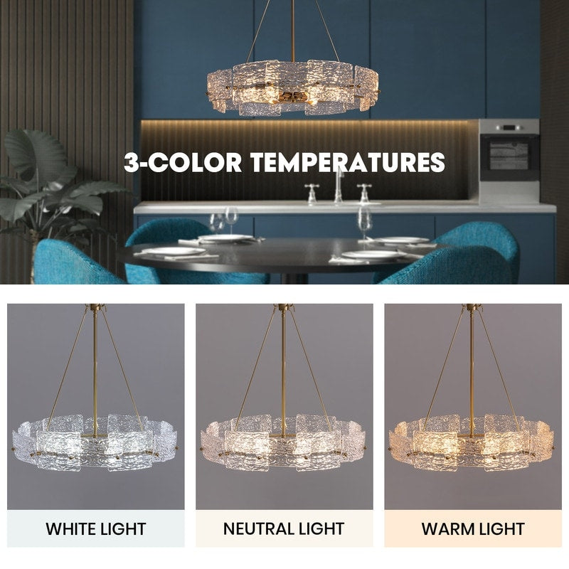 23.6 in. Modern Gold Crystal Chandelier 6-Light Glam Drum Pendant Light for Kitchen Island Dining Room