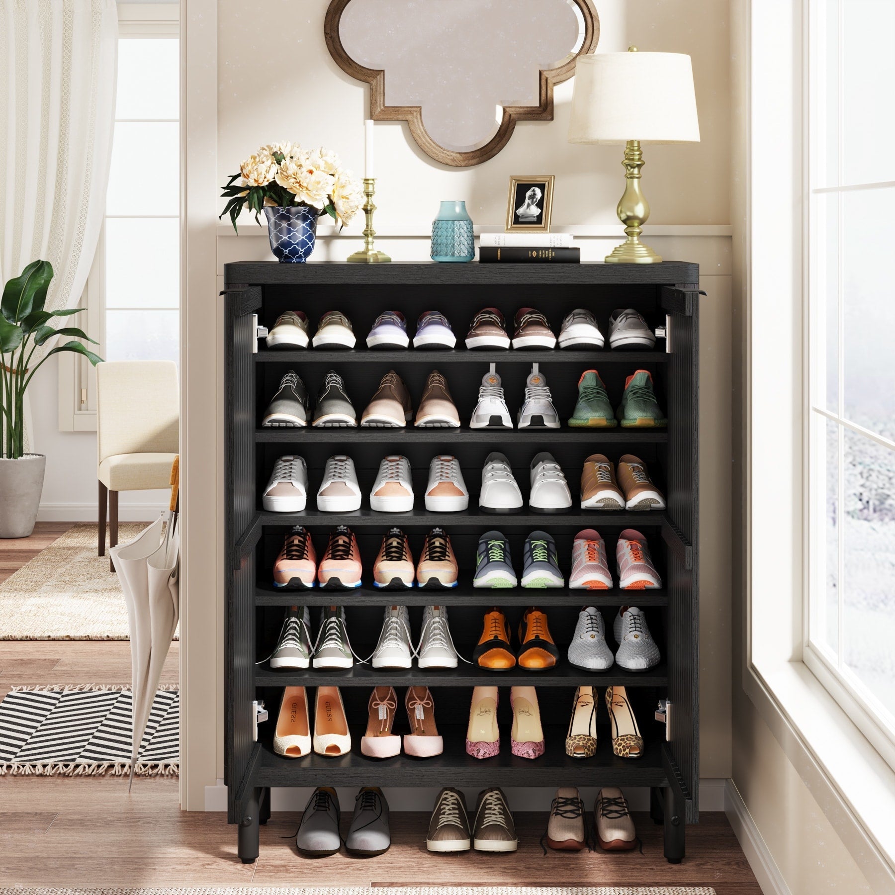 24 Pairs Shoe Storage Cabinet with Door for Entryway Living Room