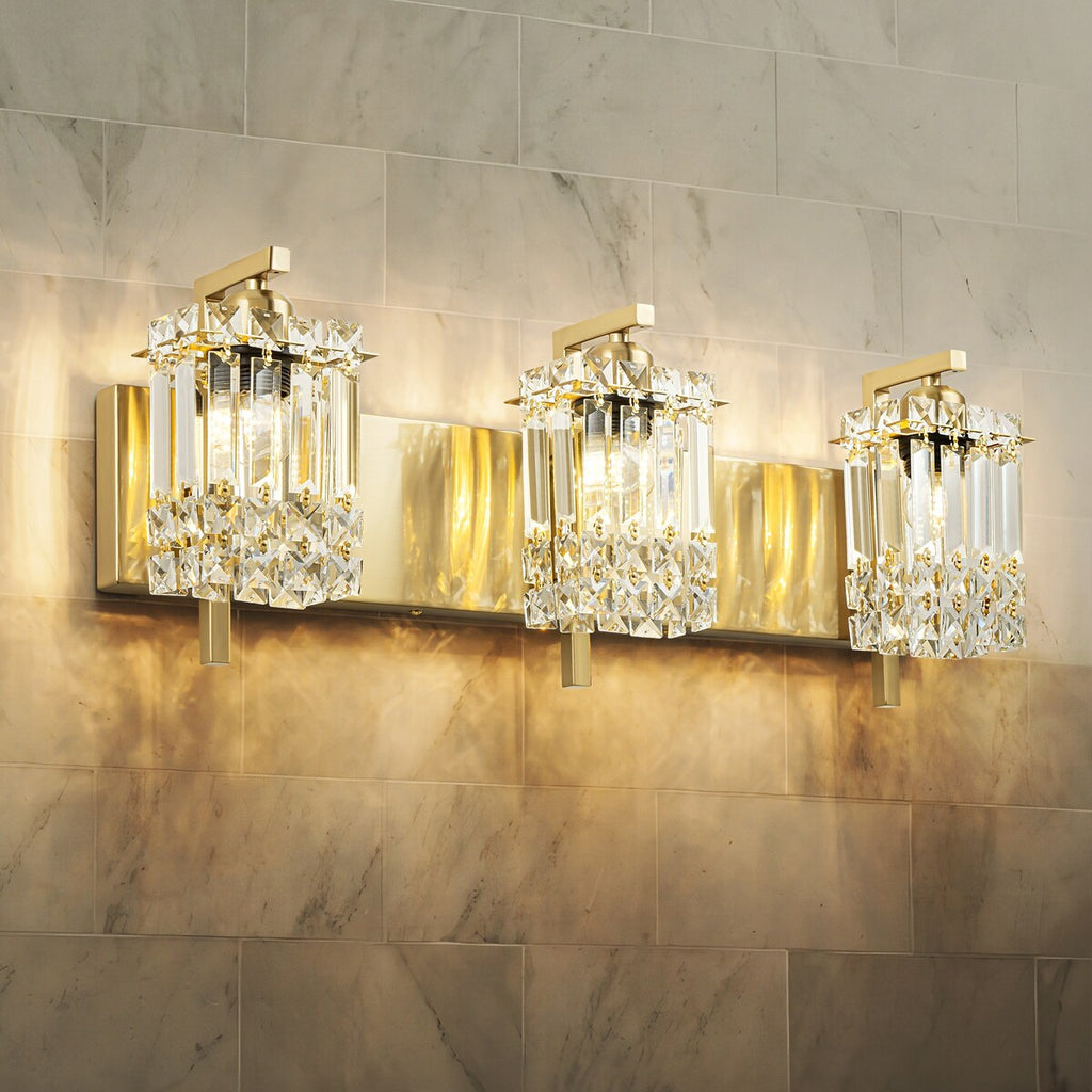 3-Light Modern Glam Bathroom Vanity Lights Crystal Wall Sconce Light for Mirror