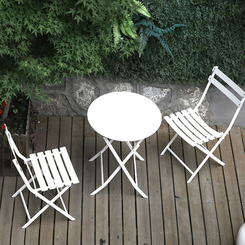 3-Piece Minimalist Patio Bistro Set of Foldable Round Table & Chairs - 3-Piece-Patio-Bistro-Set