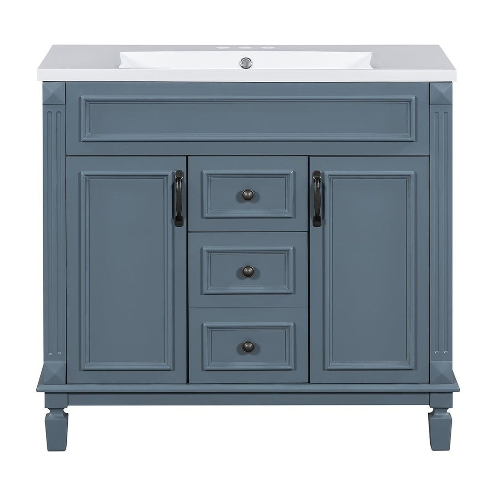 36'' Modern Bathroom Vanity with Top Sink and Mirror Cabinet,2 Doors and 2 Drawers