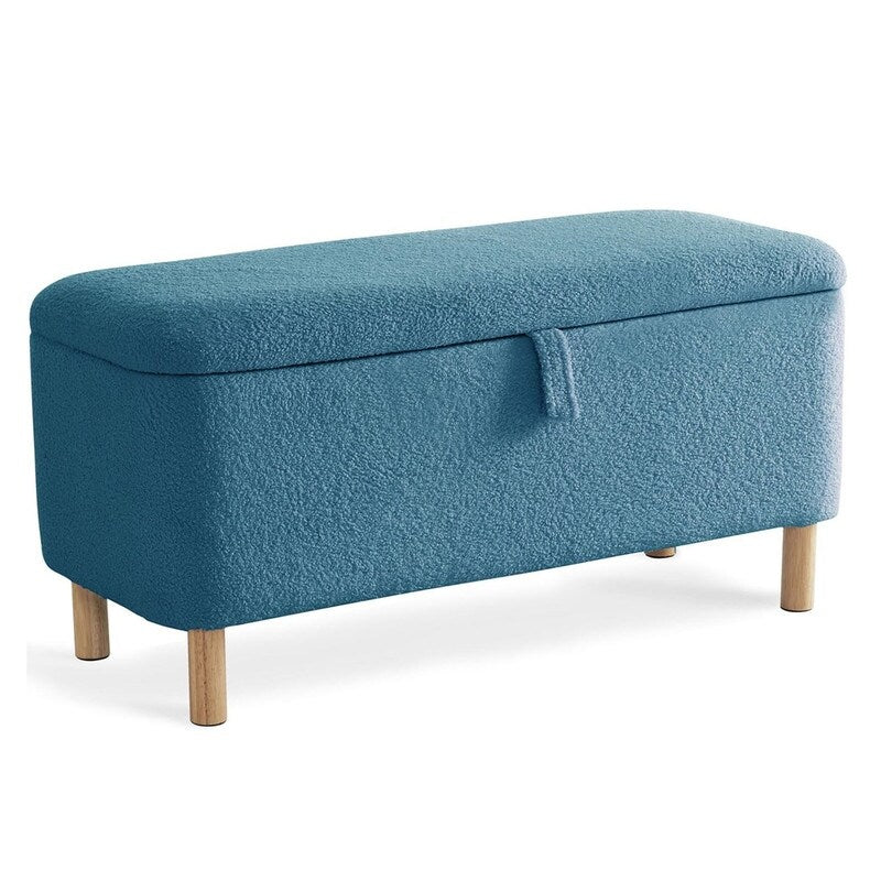 39.5 Off White Boucle Storage Ottoman Bench Sherpa Storage Bench Ottoman Foot Rest End of Bed for Living Room Bedroom,Wood Leg