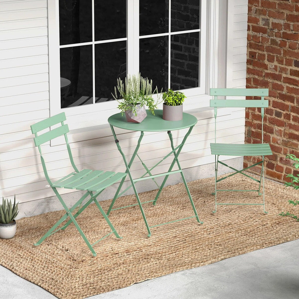 3pc Metal Folding Bistro Set, Weather-Resistant Outdoor/Indoor Conversation Set for Patio, Yard, Garden