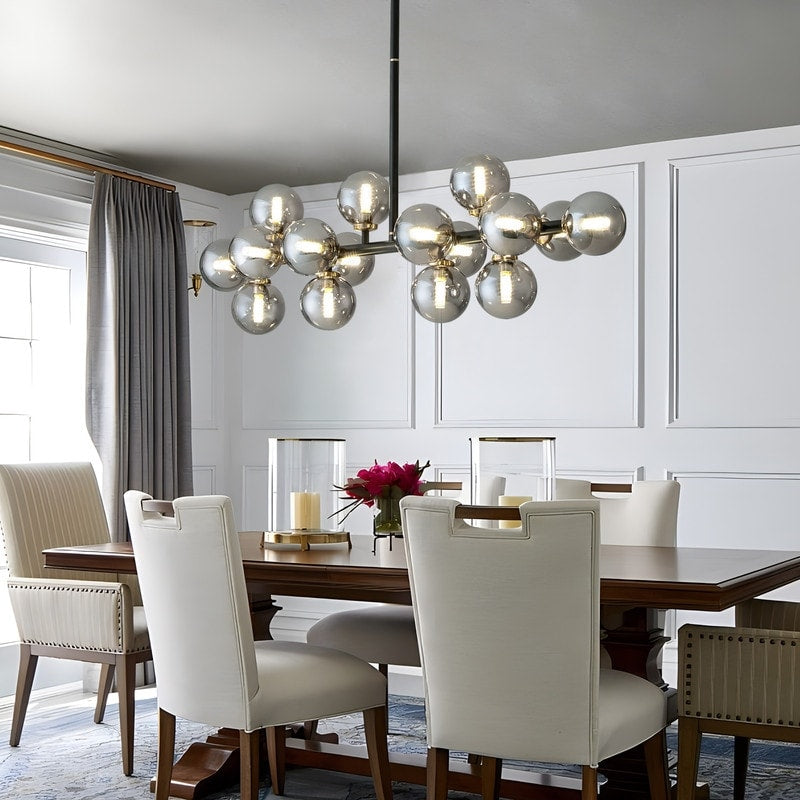 40 in. Linear Mid Century Modern Chandelier 16-Light Gold Brass Sputnik Pendant Light with Frosted Glass Globe for Dining Room