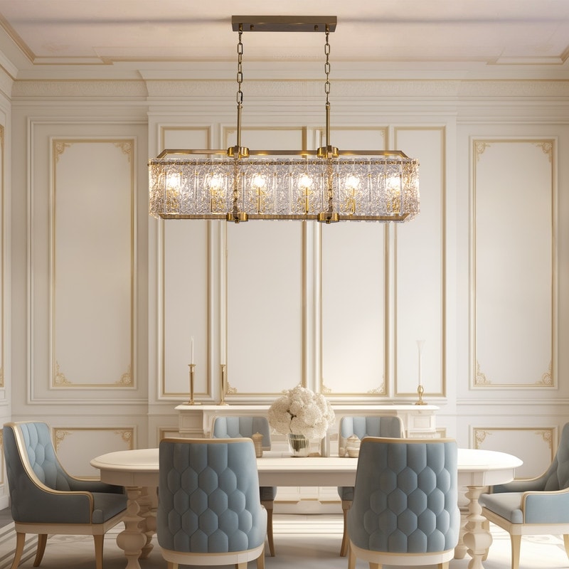 40 in. Linear Modern Crystal Chandeliers 16-Light Brass Gold Rectangular Chandelier for Dining Living Room Kitchen Island