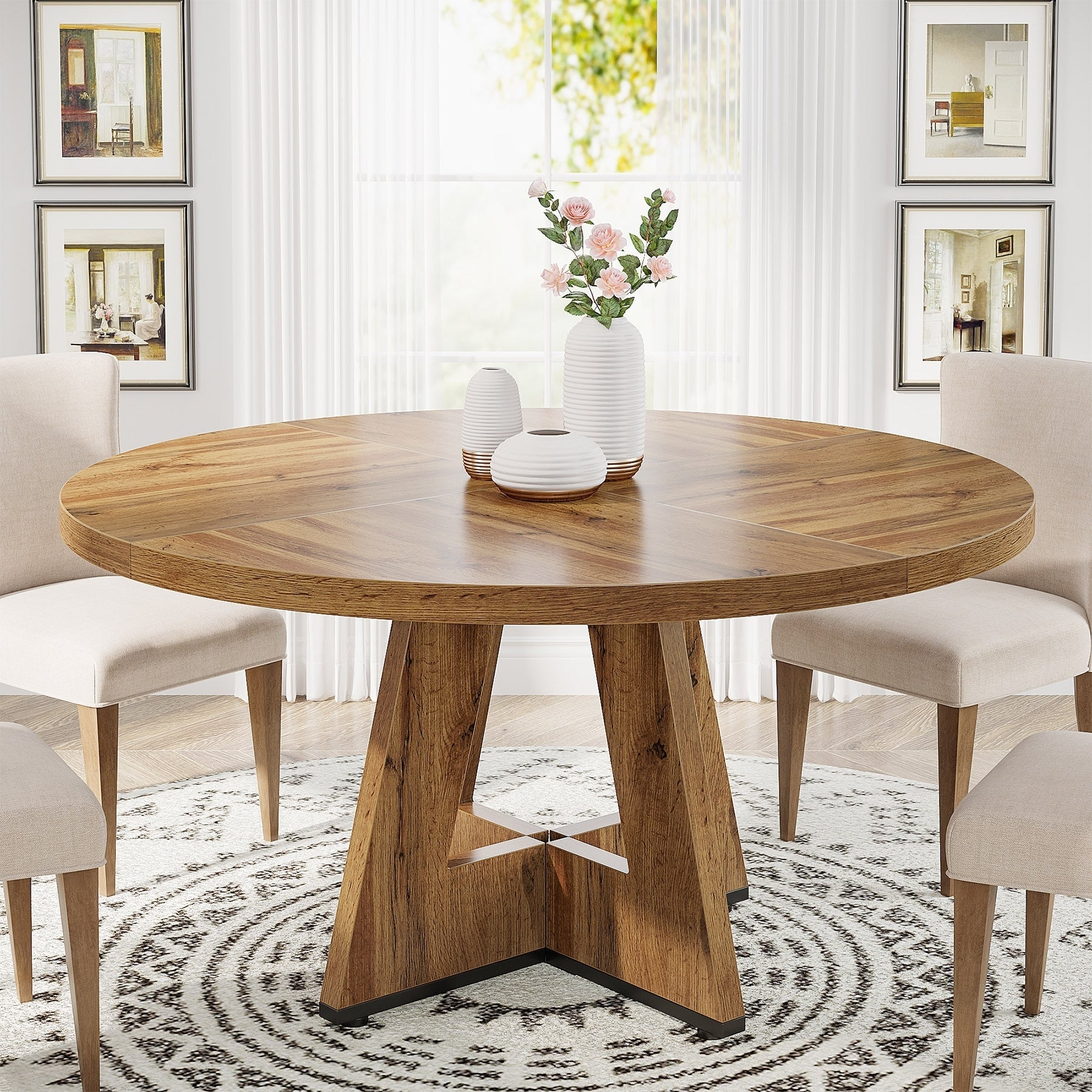 47 Round Dining Table for 4, Farmhouse Kitchen Table Small Dinner Table Wood Kitchen Table for Dining Room Living Room