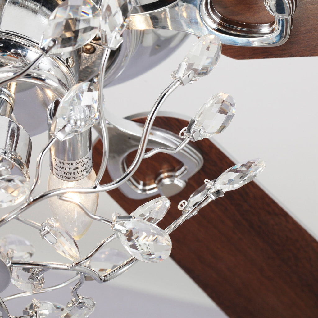 48 Modern Reversible 5-Blade Crystal Flush Mount Ceiling Fan with Remote