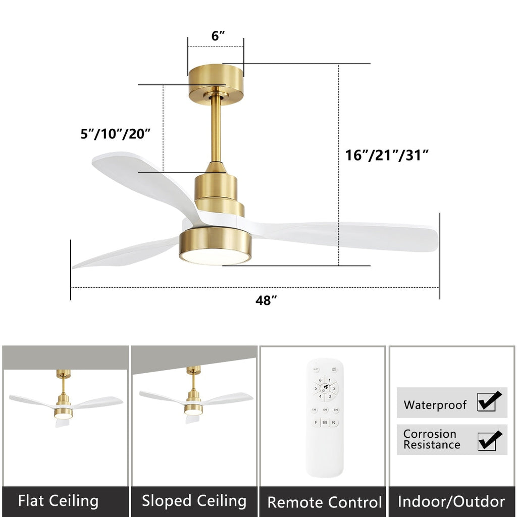 48 and 52 Integrated LED Ceiling Fan with Light and Remote, Reversible DC Motor