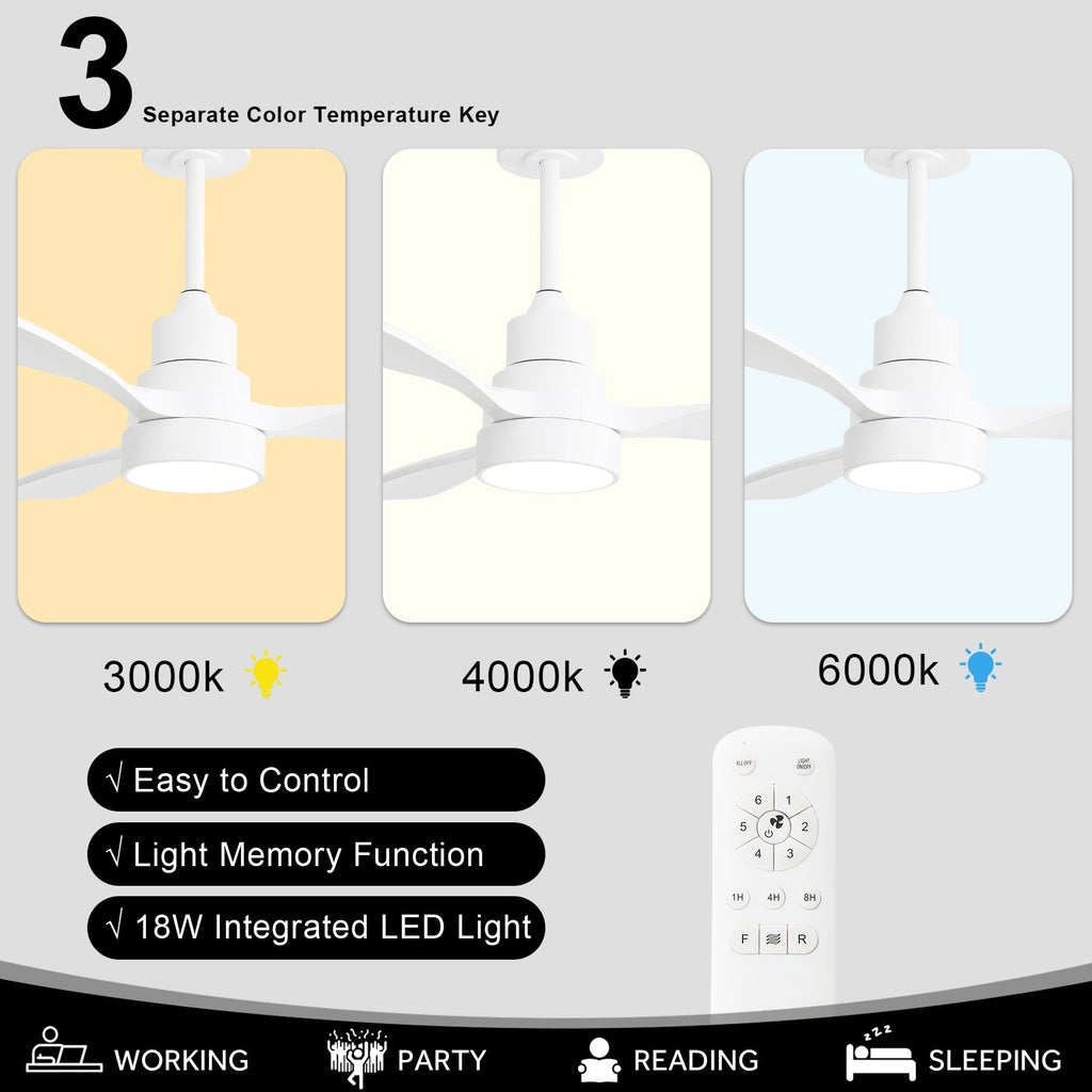 48 and 52 Integrated LED Ceiling Fan with Light and Remote, Reversible DC Motor