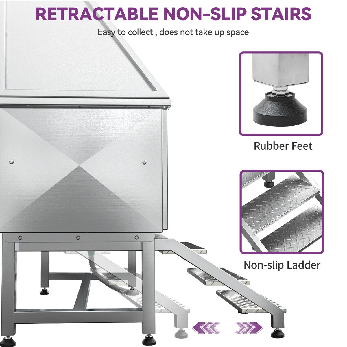 50'' W Stainless Steel Adjustable Pet Grooming Tub with Steps Ramp