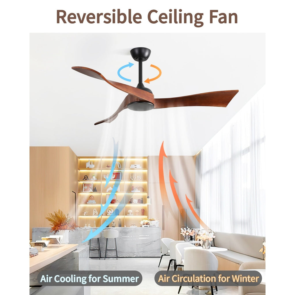 52 inch Modern Solid Wood / ABS Ceiling Fan With Remote Control(No Light),6 WInd Speed,Reversible Airflow