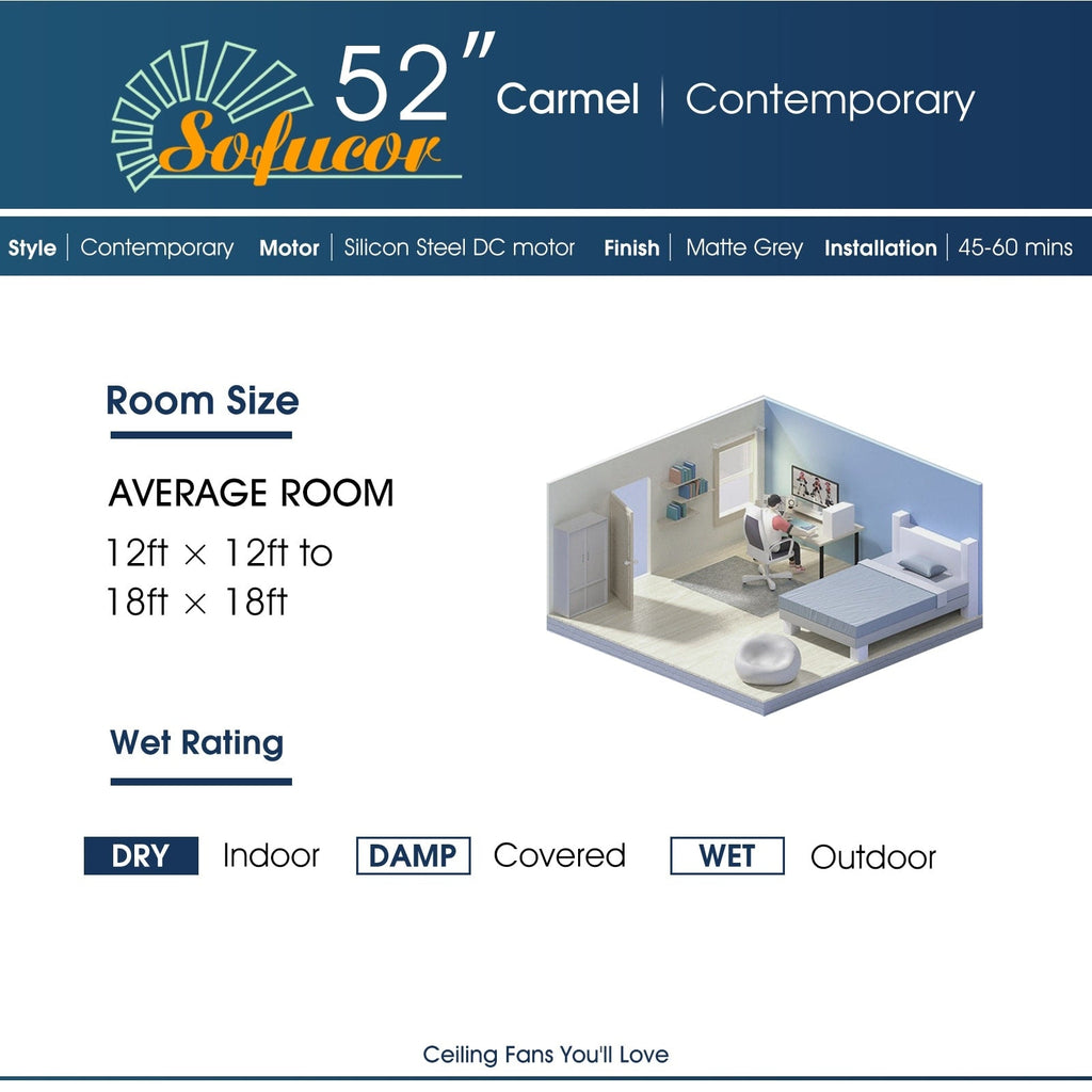 52 inch Modern Solid Wood / ABS Ceiling Fan With Remote Control(No Light),6 WInd Speed,Reversible Airflow
