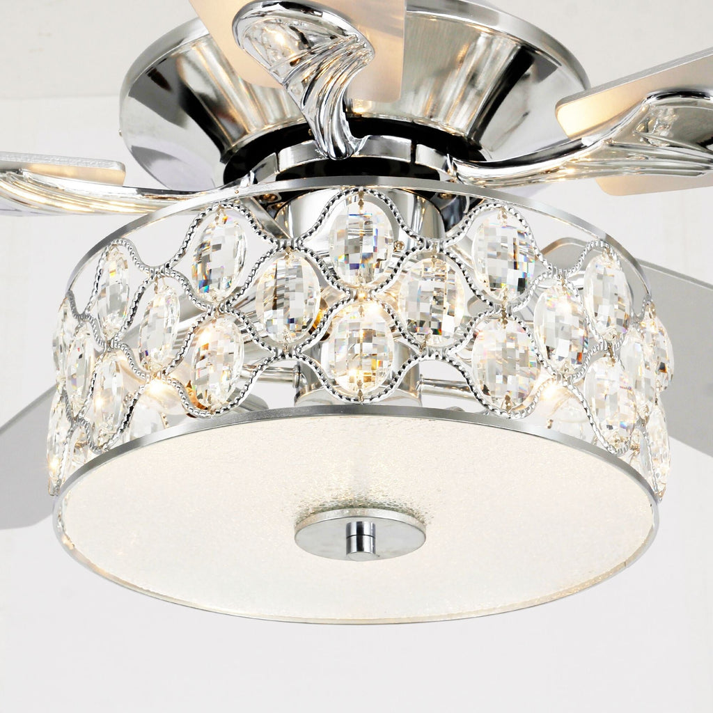 52 Modern 4-Light Chandelier Crystal Ceiling Fan with Remote