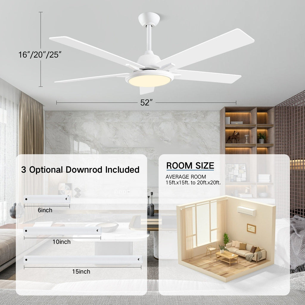 52 Modern Ceiling Fans with Lights and Remote, LED Dimmable