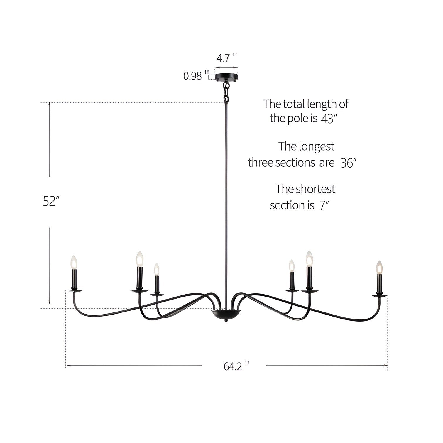 6-Light Classic French Minialist Chandelier with Candle-Style Lighting