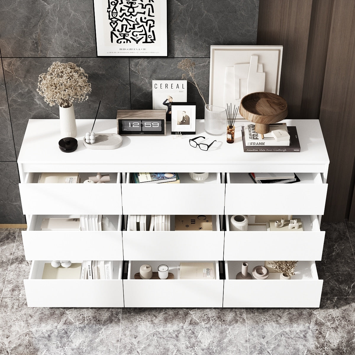 63W 9 Drawer Dresser Accent Dresser for Living Room Bedroom Chest