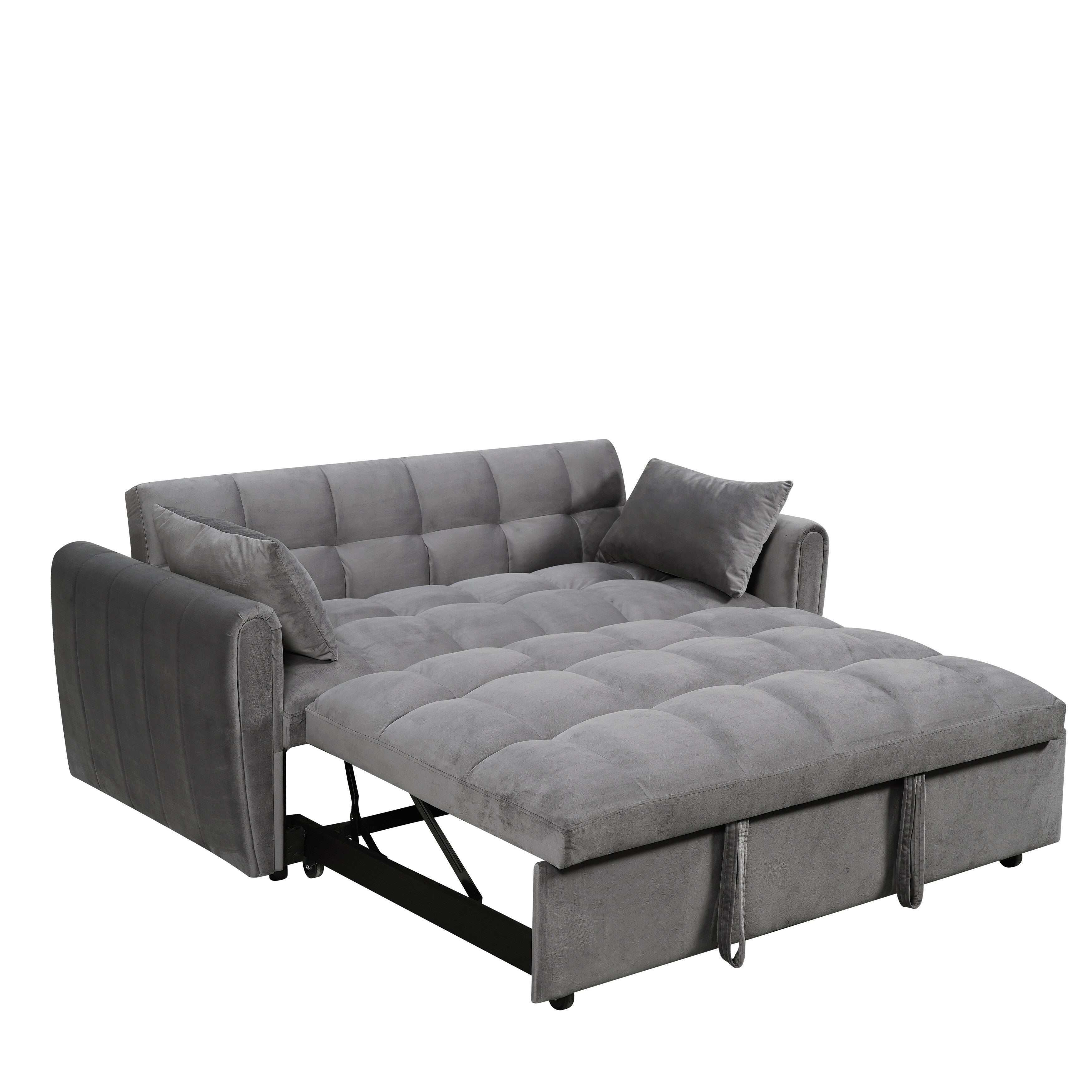 64.96 Velvet 3-in-1 Convertible Sofa Bed with Adjustable Back, Storage Pocket, and 500lb Weight Capacity