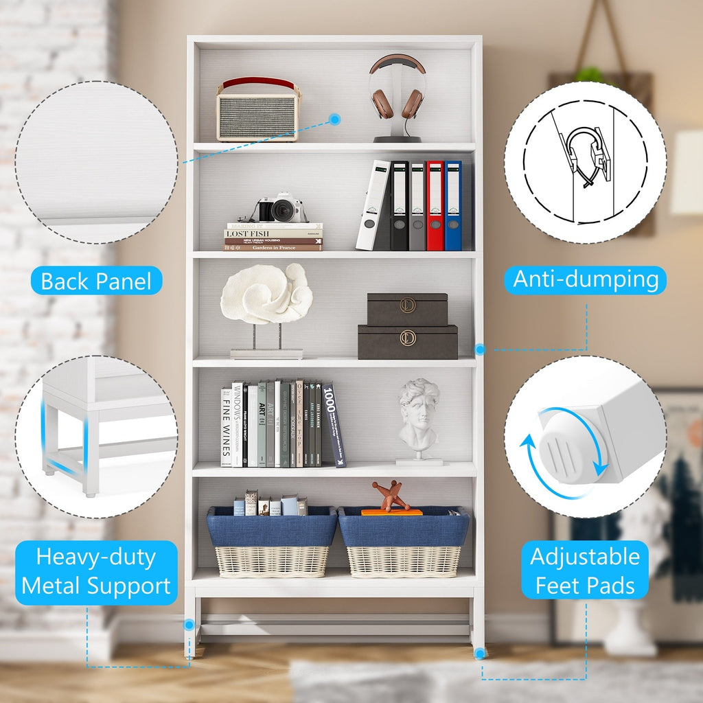 70.8 Inches Tall Bookcase and Bookshelf, 5-Tier Large Bookcases - 11.81D x 31.5W x 70.87H