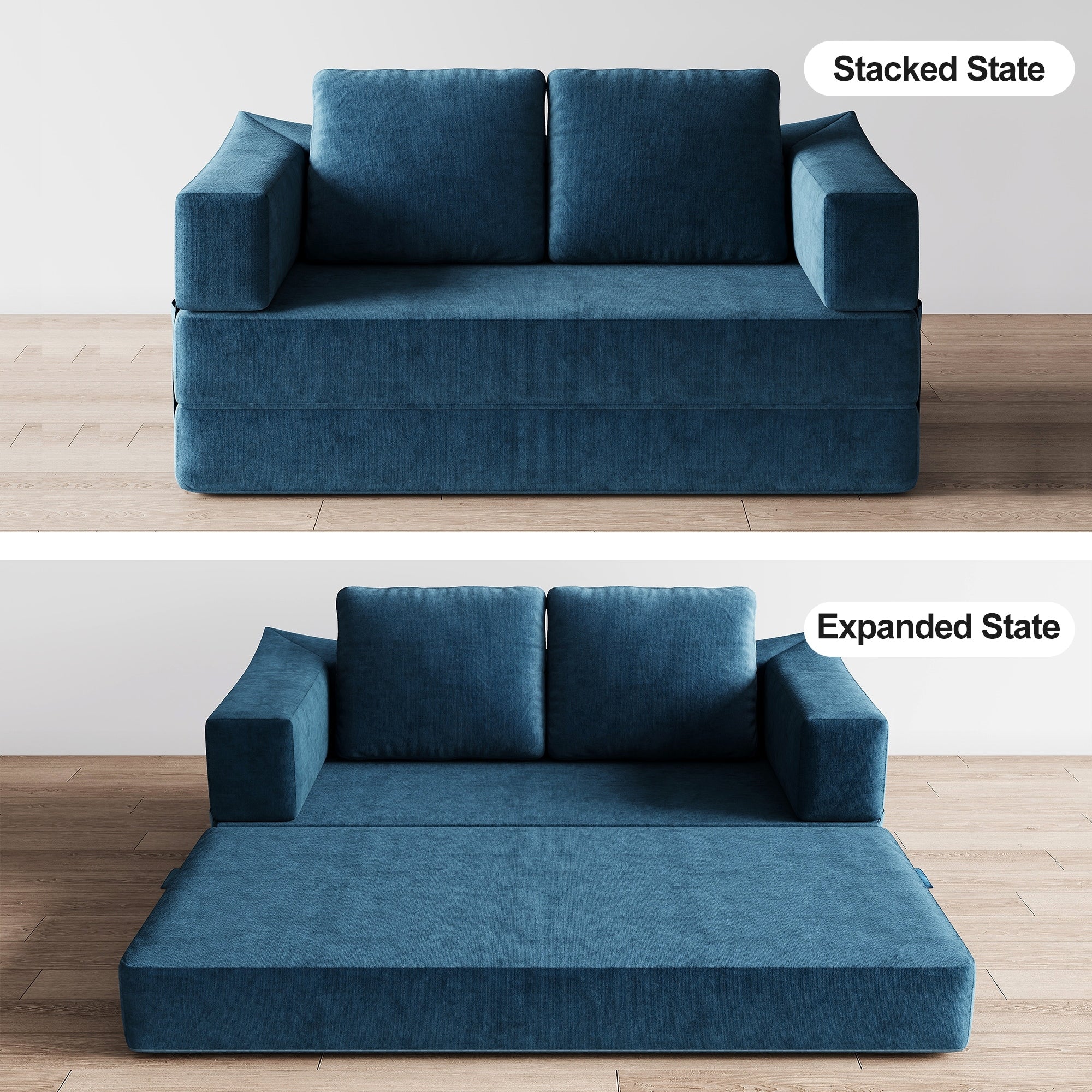 70.87 Upholstered Convertible Sleeper Sofa, Convertible Chair Floor Couch Comfy Sofa for Living Room, Bedroom, Chenille Fabric