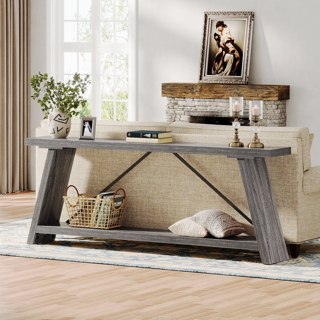 70.9 Inches Long Rustic Wood Console Sofa Table with Storage Shelf