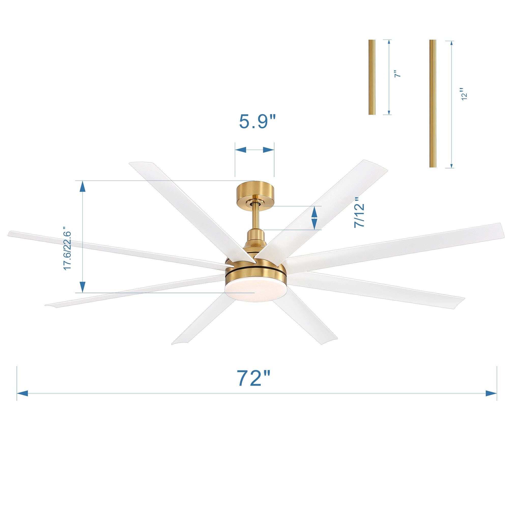 72 Large Ceiling Fans with LED Light Remote Control-8 Blade - 72 Inch