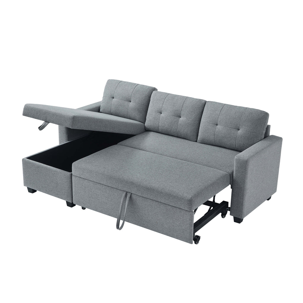 81.5'' Upholstered Convertible 3 Seater Sleeper Sofa with Pull-Out Bed, Reversible Storage Chaise, and Back Cushions