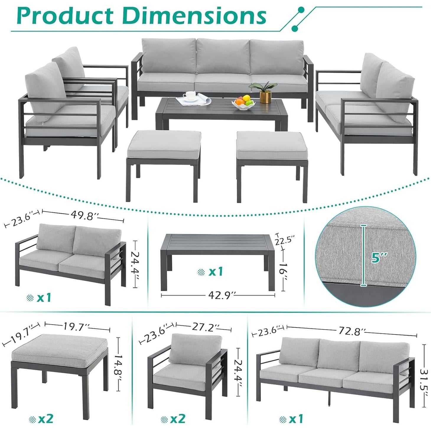 AECOJOY 7 Pieces Aluminum Patio Furniture Set Outdoor Conversation Set