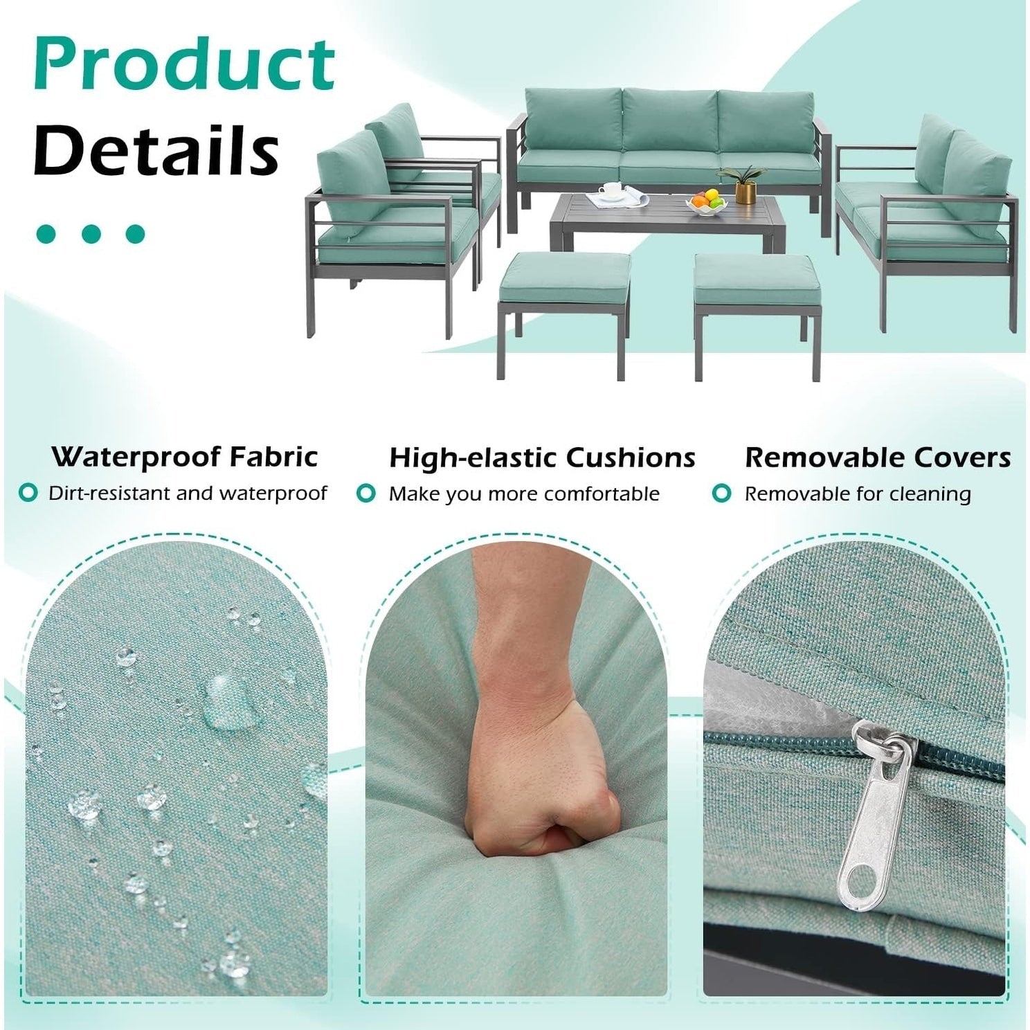 AECOJOY 7 Pieces Aluminum Patio Furniture Set Outdoor Conversation Set