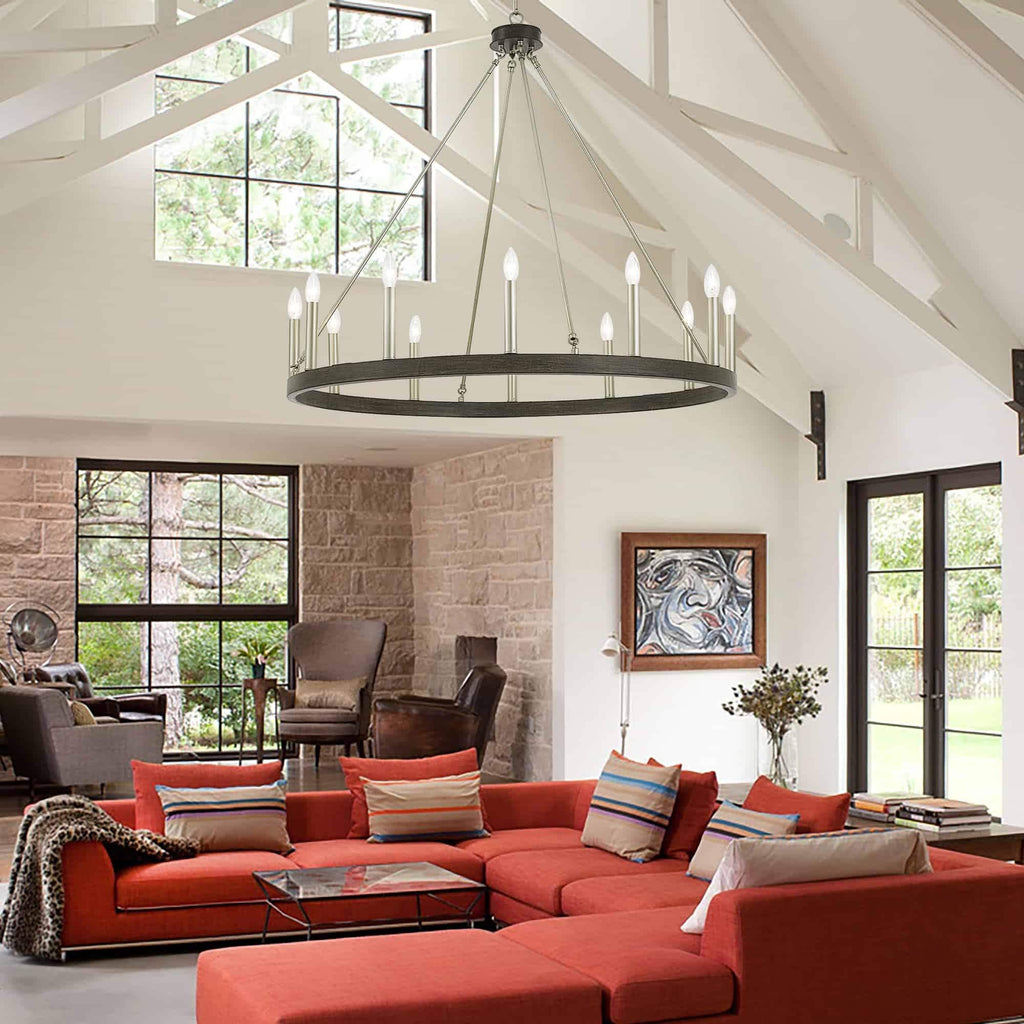 Acroma 12-light Farmhouse 40In Wagon Wheel Chandelier with UL - 40'' D x 138'' H