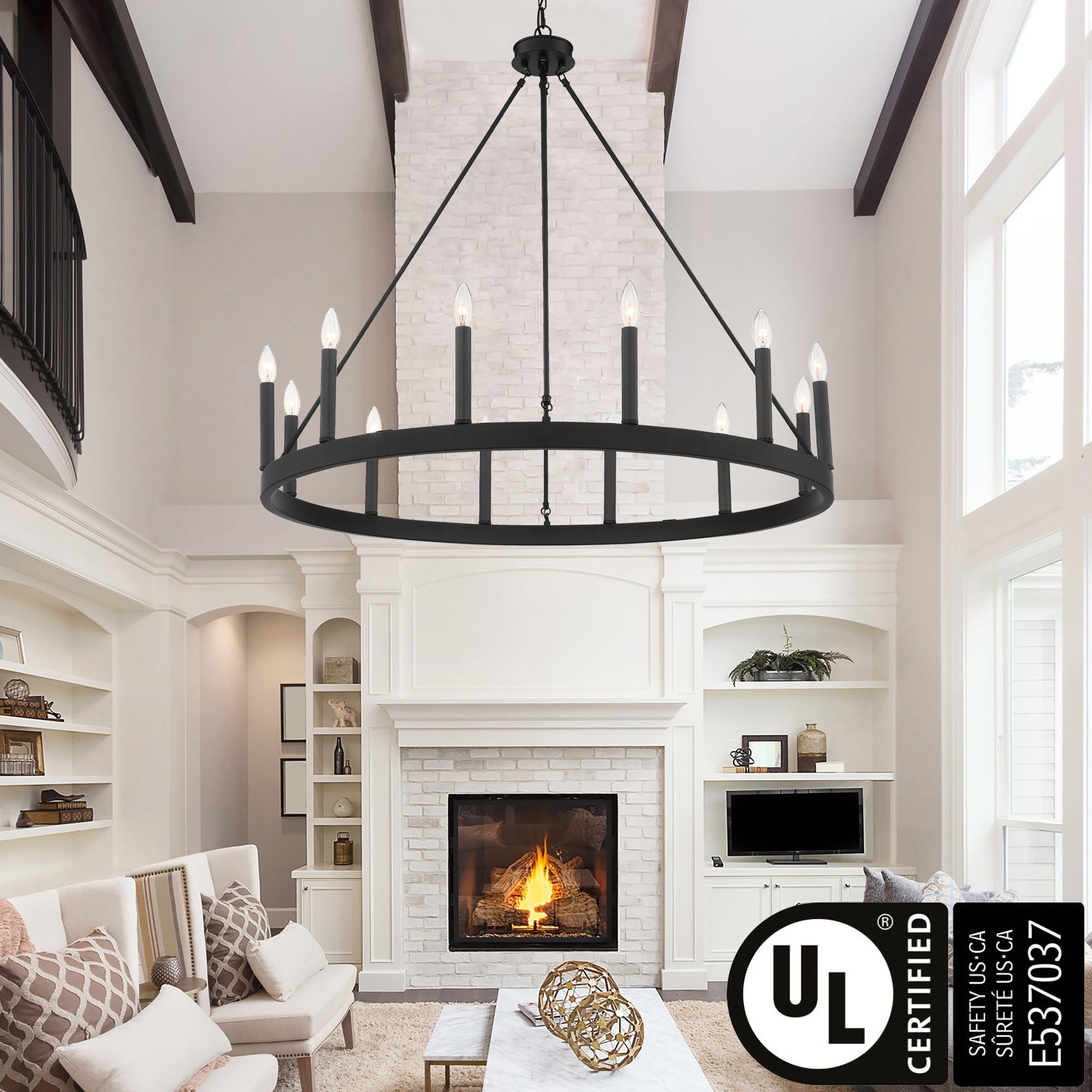 Acroma 12-light Farmhouse 40In Wagon Wheel Chandelier with UL - 40'' D x 138'' H