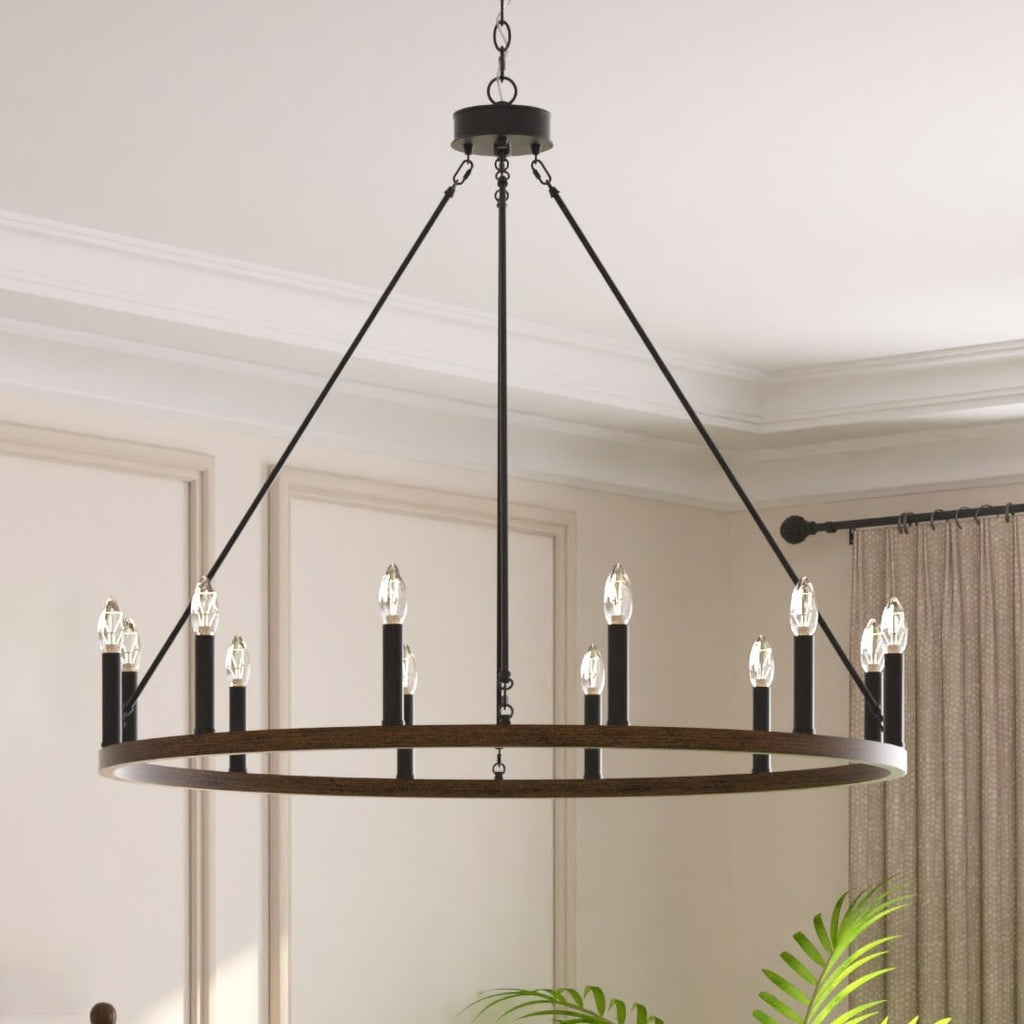 Acroma 12-light Farmhouse 40In Wagon Wheel Chandelier with UL - 40'' D x 138'' H