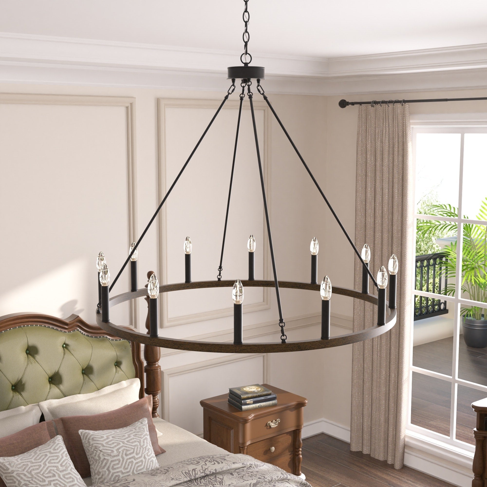 Acroma 12-light Farmhouse 40In Wagon Wheel Chandelier with UL - 40'' D x 138'' H