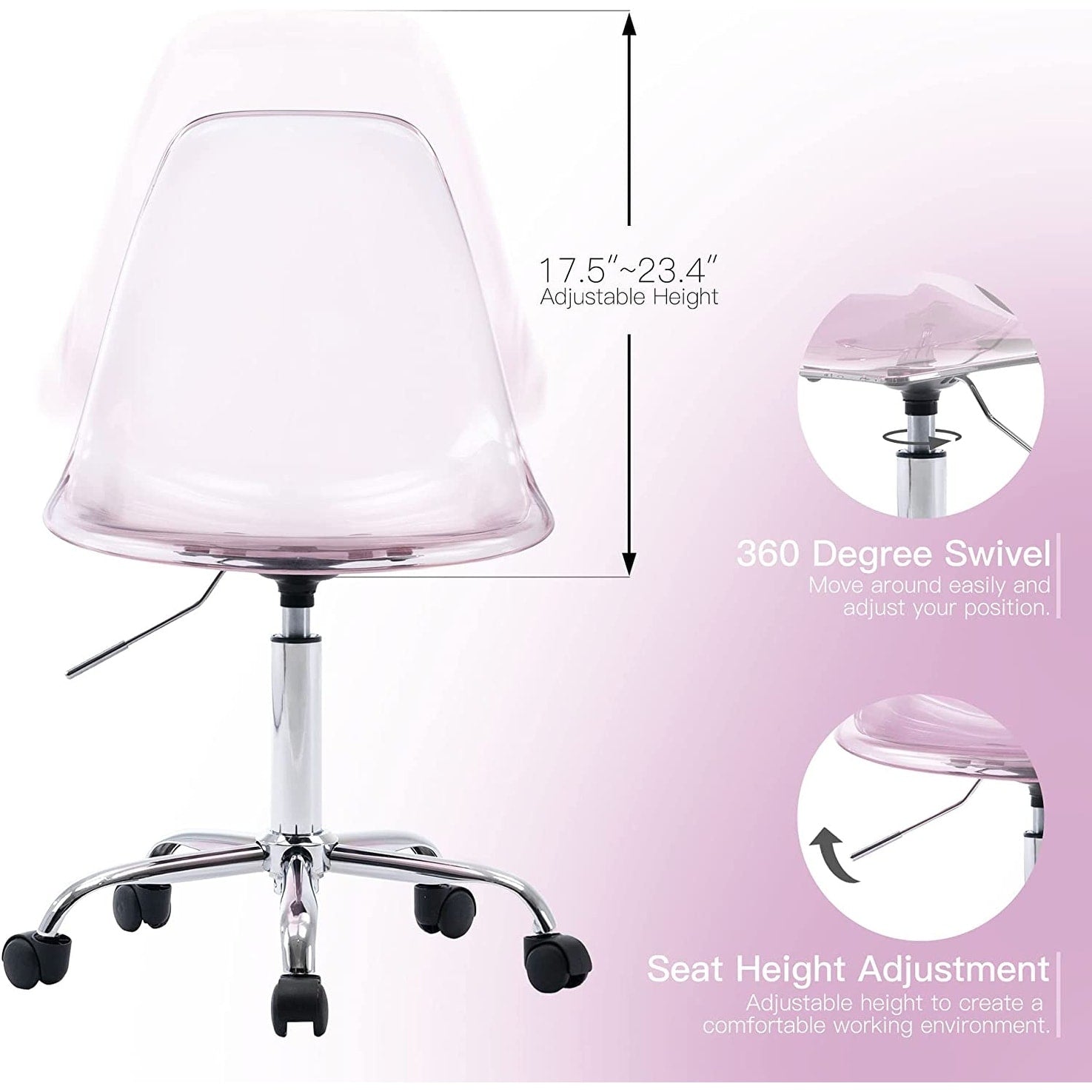 Acrylic Swivel adjustable height Armless Home office Rolling Chair