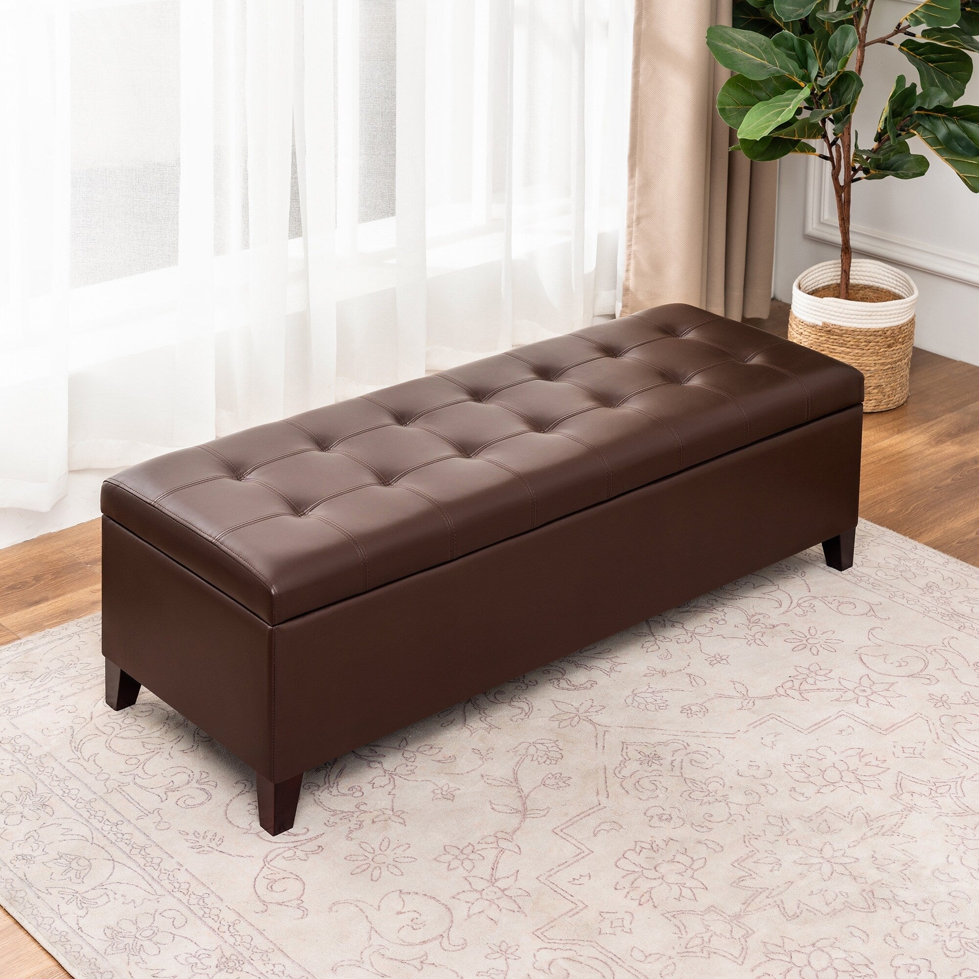 Adeco 50 Bonded Leather Storage Ottoman Bench