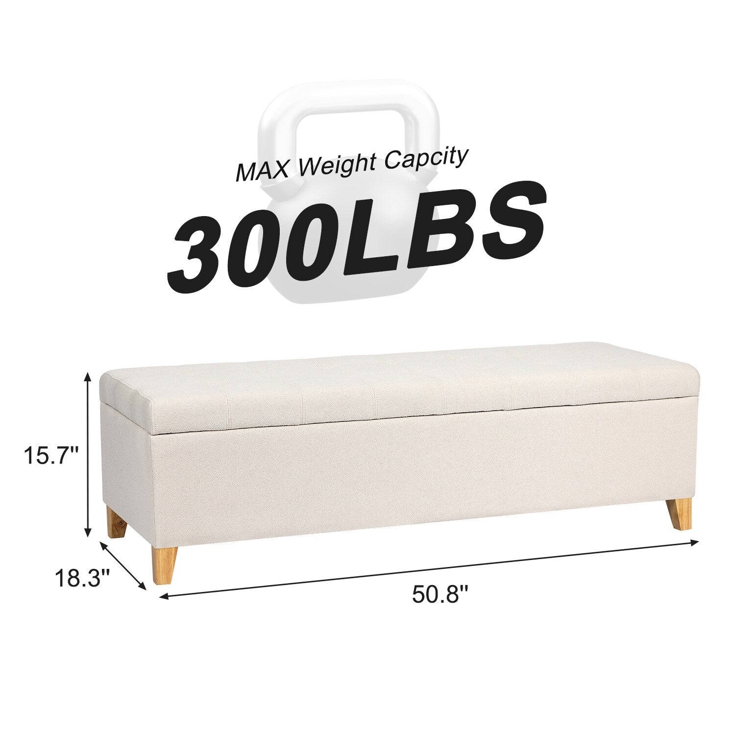 Adeco 50 Bonded Leather Storage Ottoman Bench