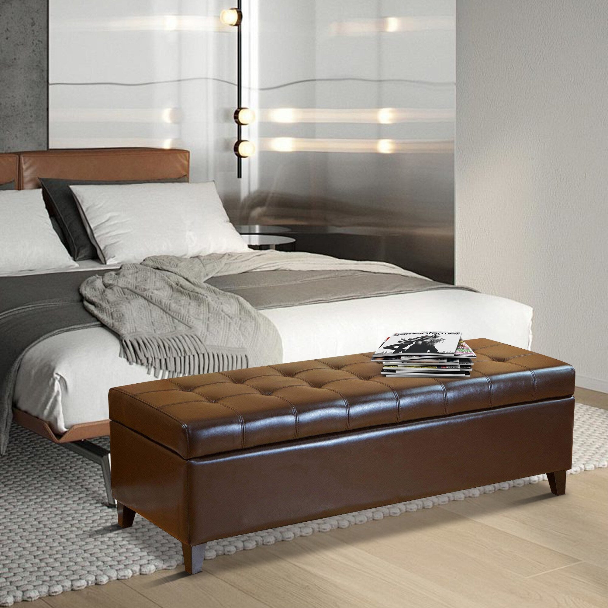 Adeco 50 Bonded Leather Storage Ottoman Bench