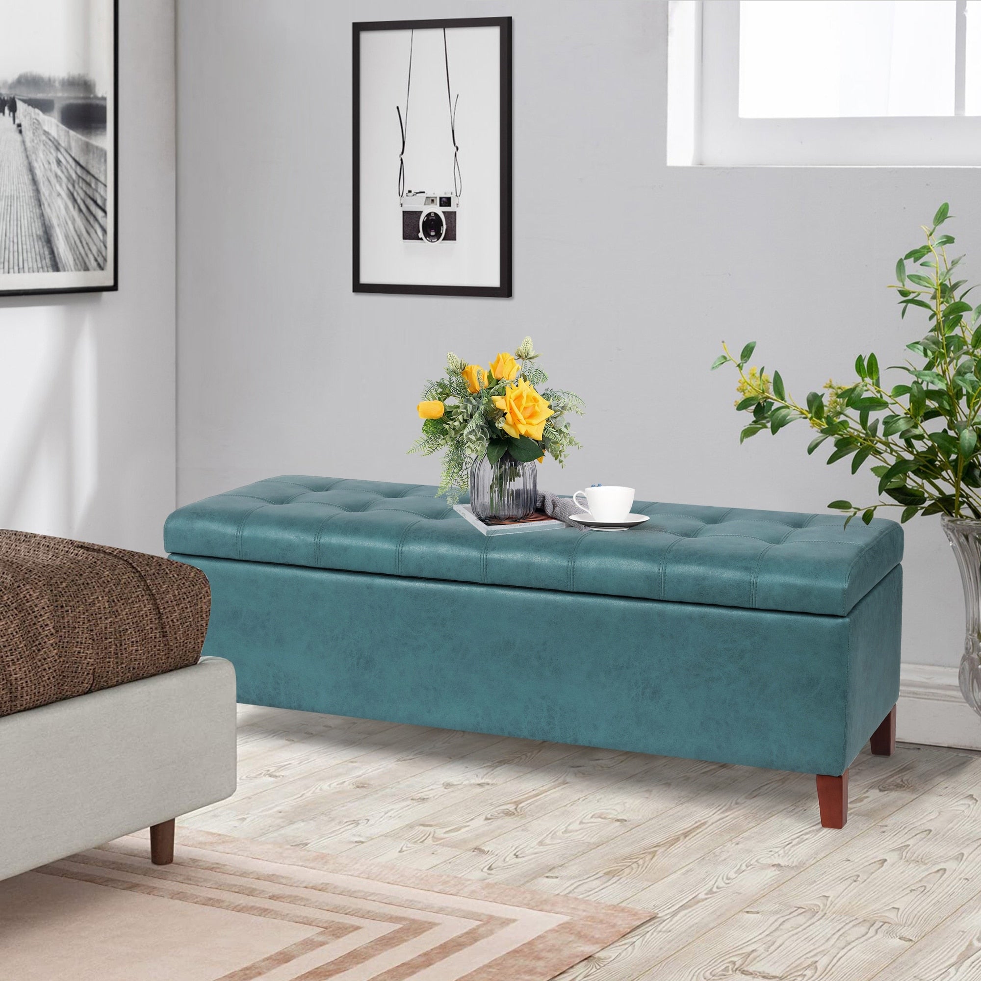 Adeco 50 Bonded Leather Storage Ottoman Bench