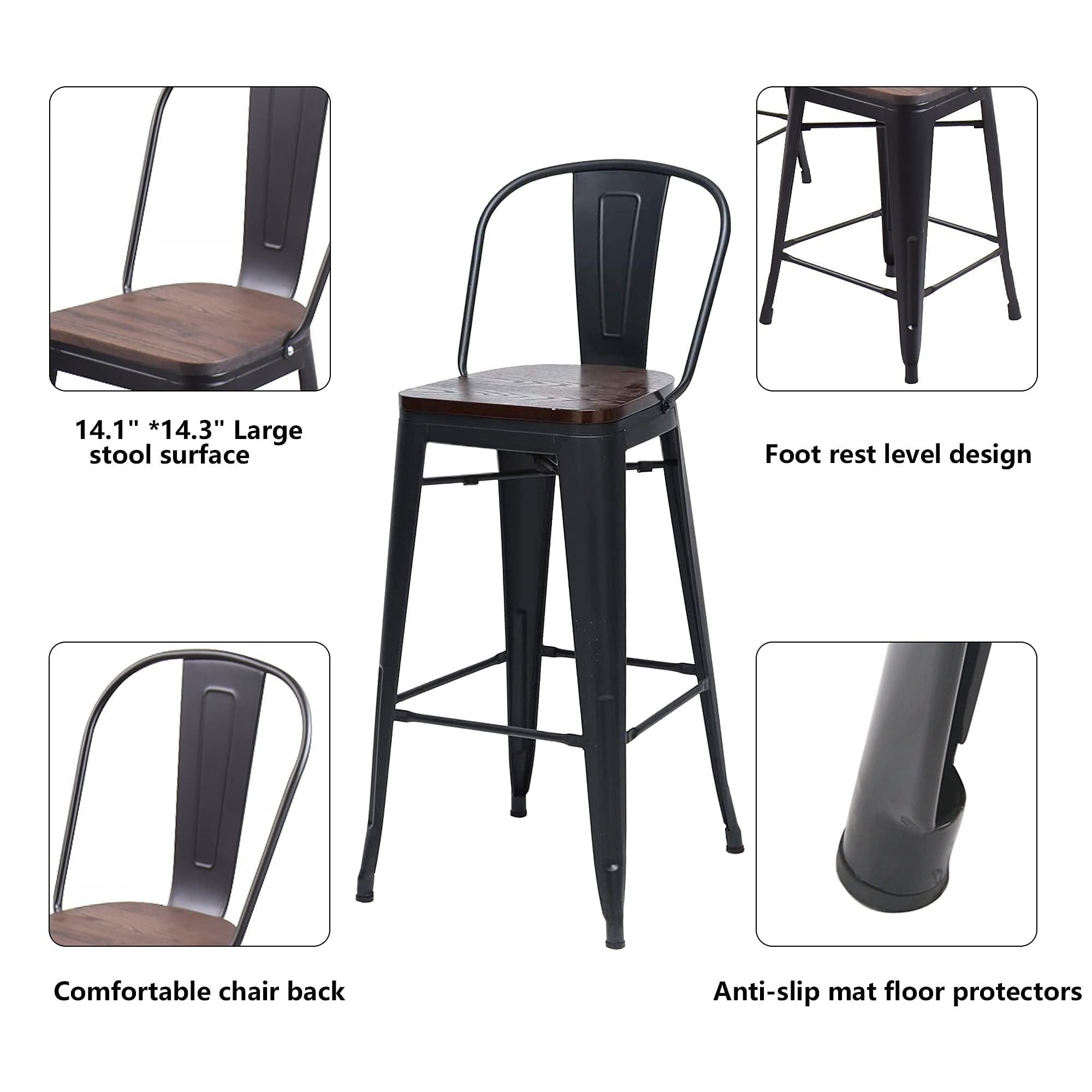Andeworld farmhouse bar stools ,counter height bar stools set of 4 - Set of 4