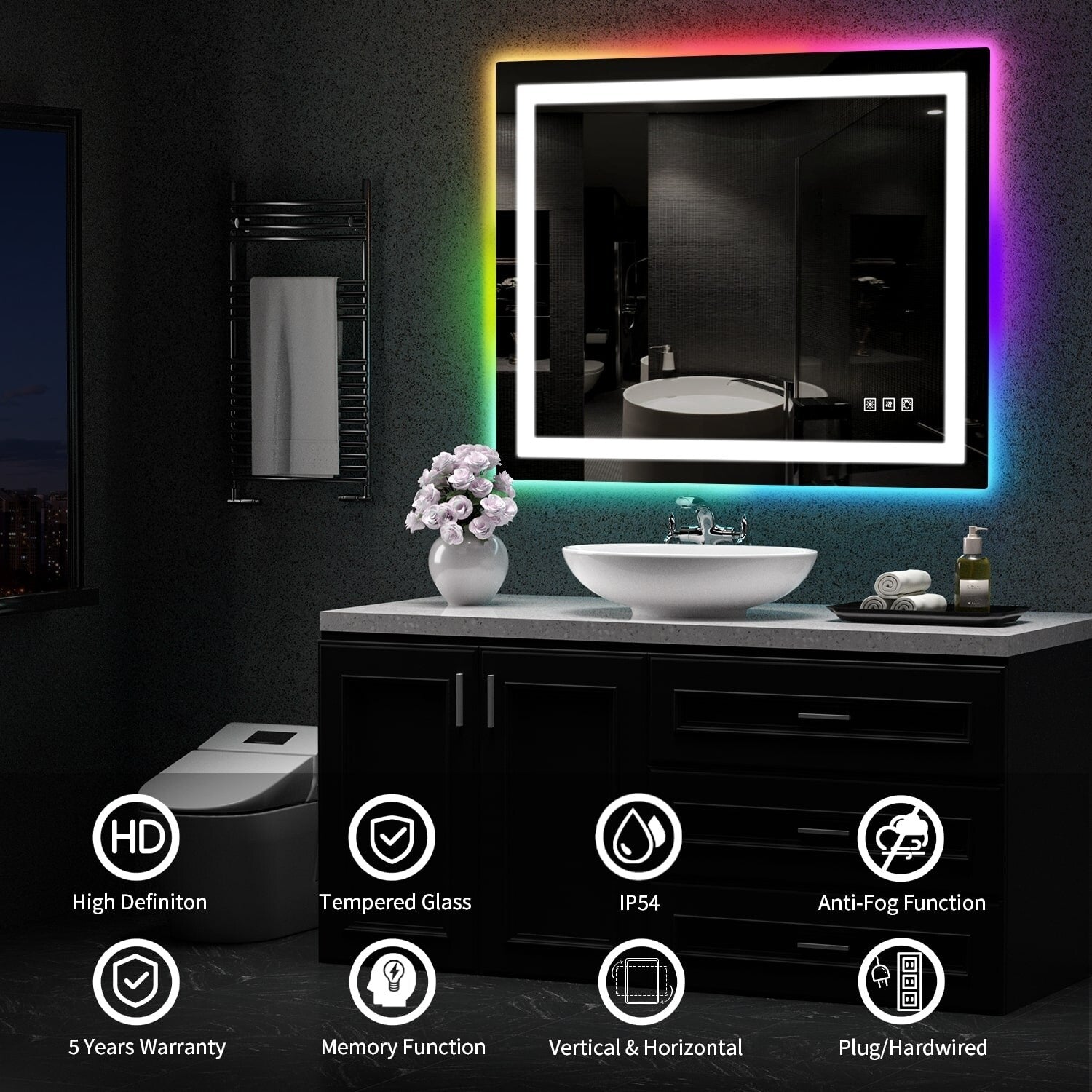 Anti-Fog RGB Backlit & LED Frontlit Bathroom Mirror