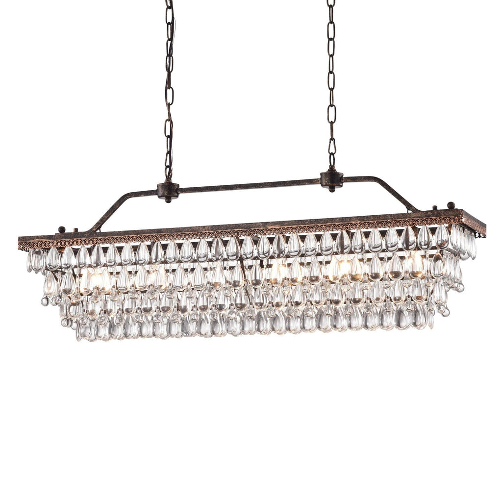 Antique Bronze 6-Light Rectangular Kitchen Island Lighting with Crystal Hanging - Antique Bronze