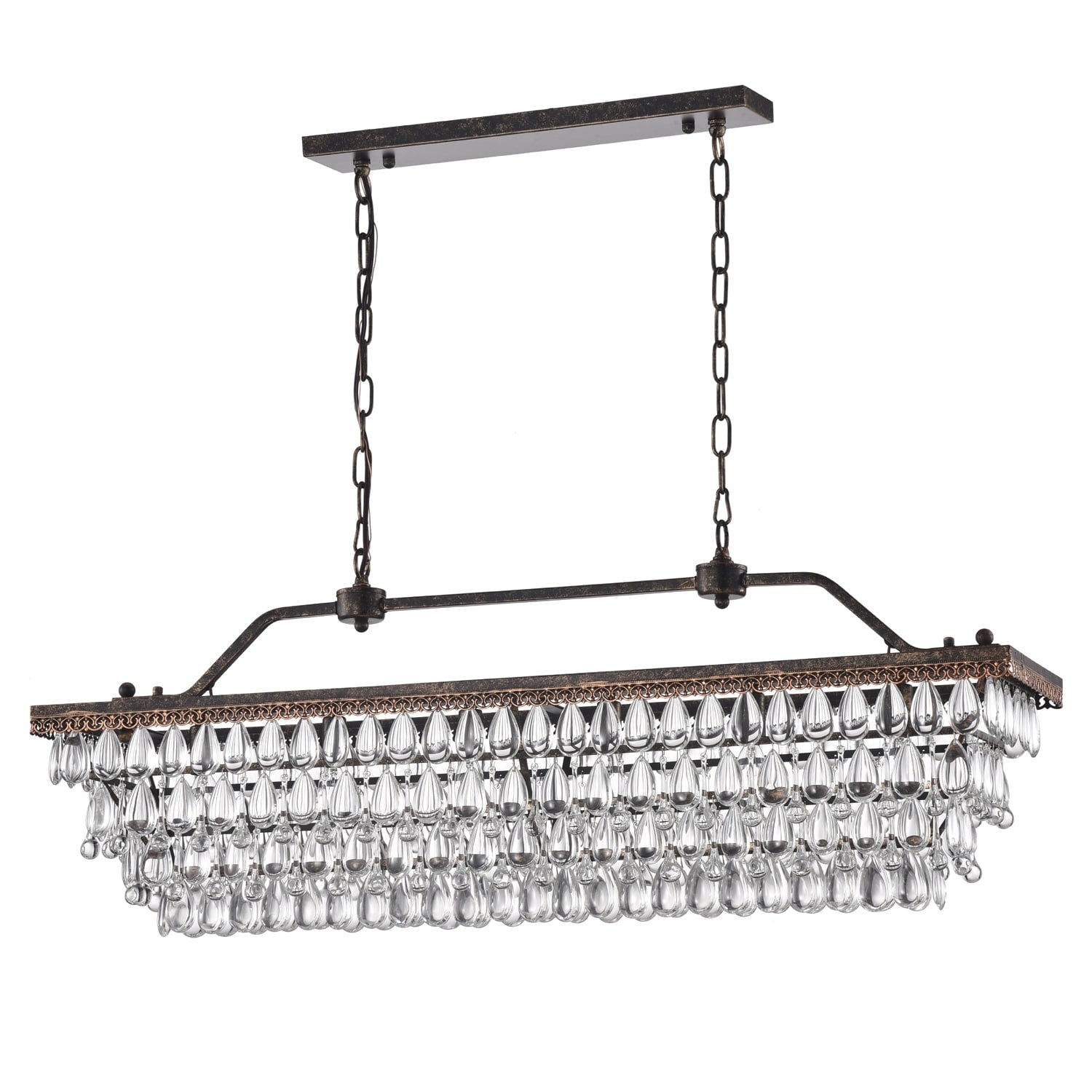 Antique Bronze 6-Light Rectangular Kitchen Island Lighting with Crystal Hanging - Antique Bronze