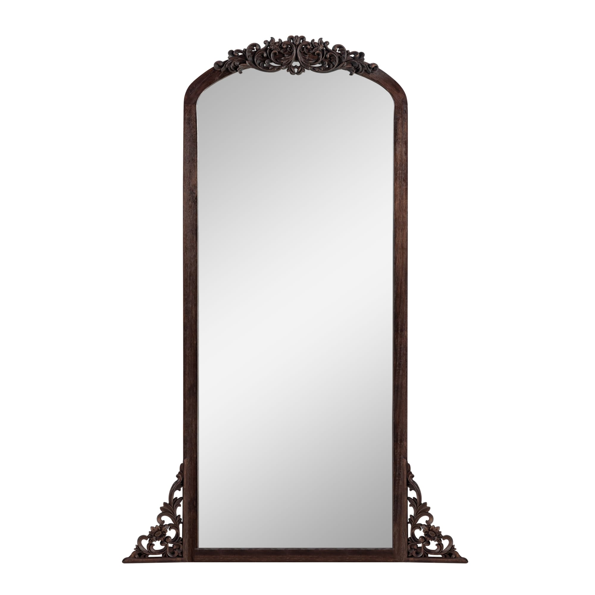 Arched Full-Length Solid Wood Carving Floor Mirror
