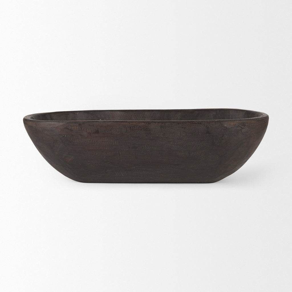 Athena Extra Large Oblong Black-Brown Reclaimed Wood Bowl - 26.0L x 10.0W x 7.0H