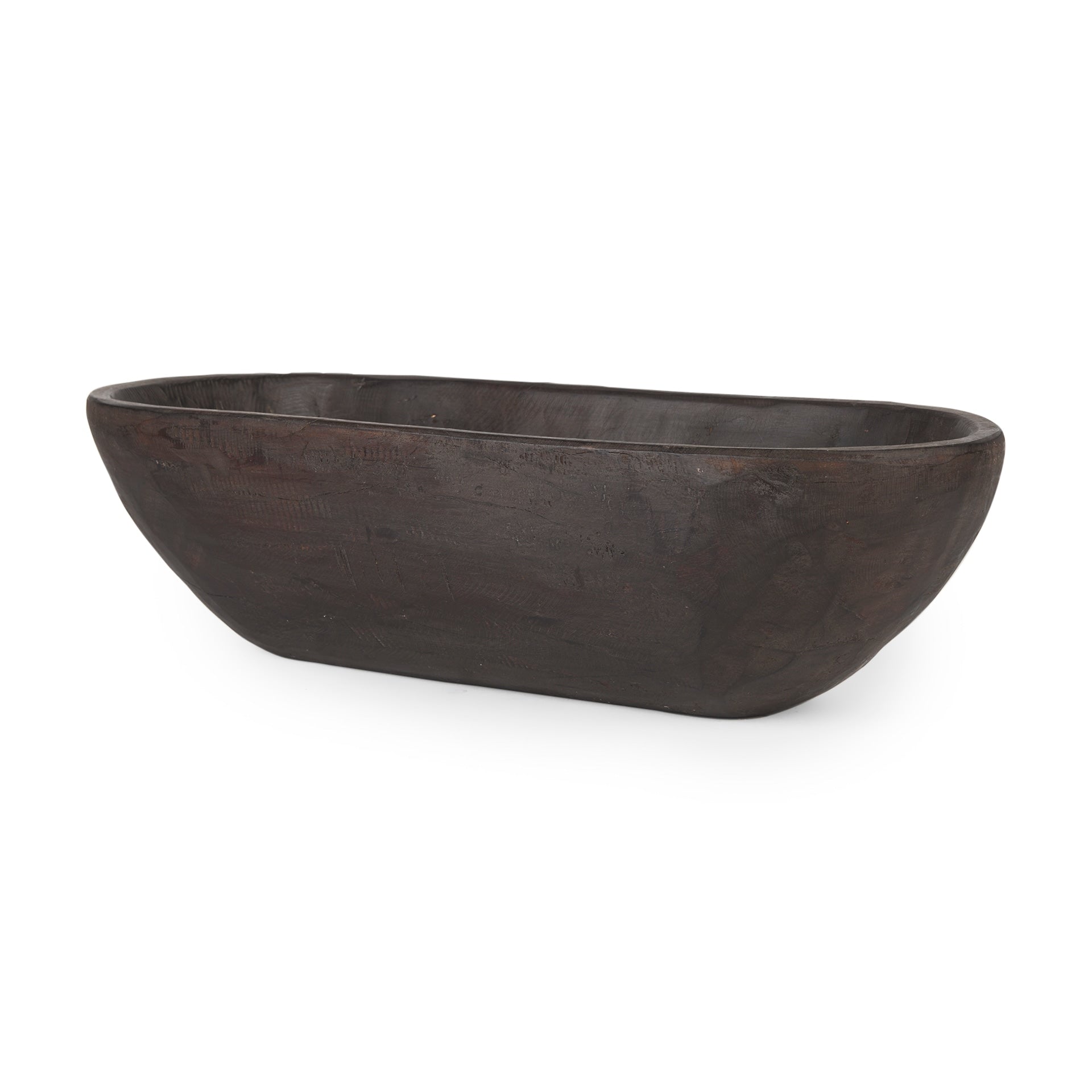 Athena Extra Large Oblong Black-Brown Reclaimed Wood Bowl - 26.0L x 10.0W x 7.0H