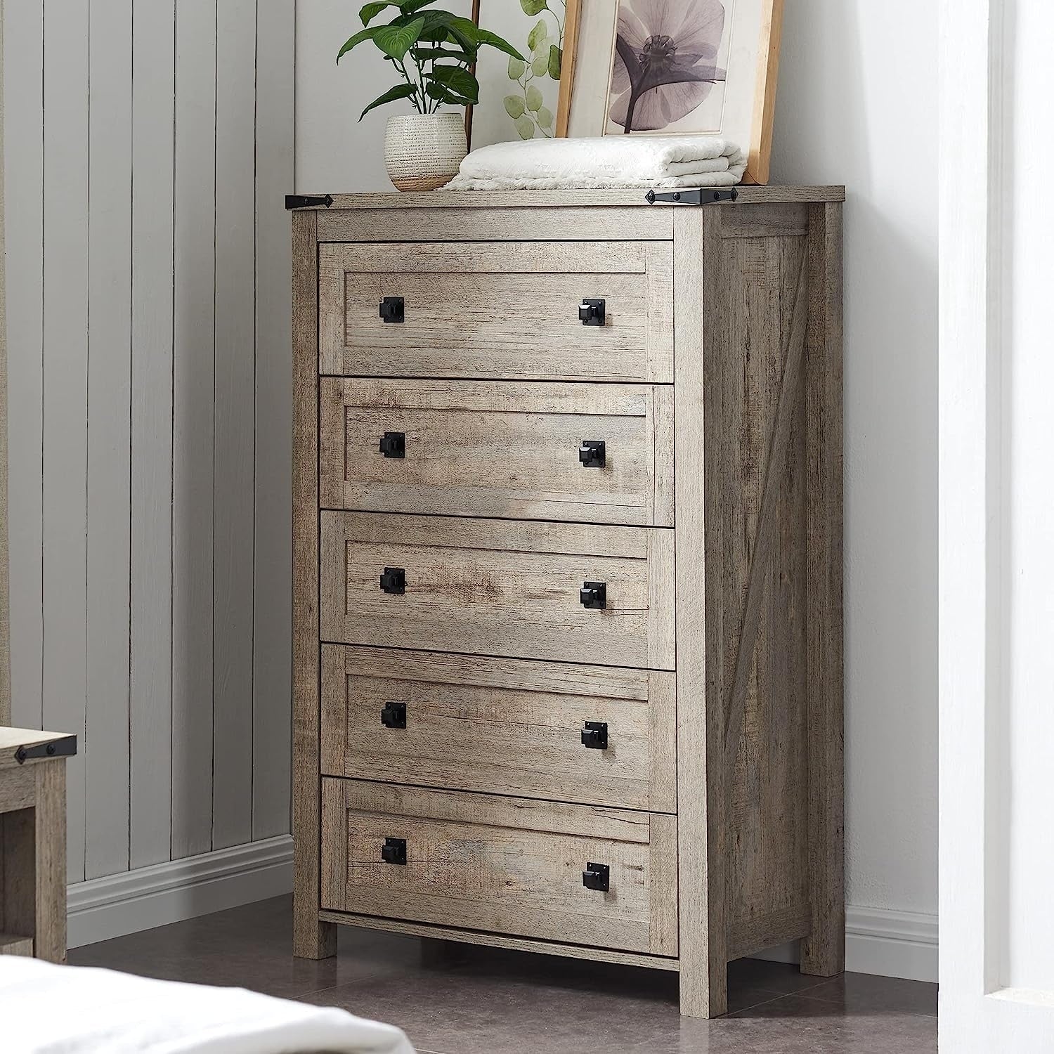 48 Tall Farmhouse 5 Drawer Wood Dresser, Chest of Drawers for Bedroom